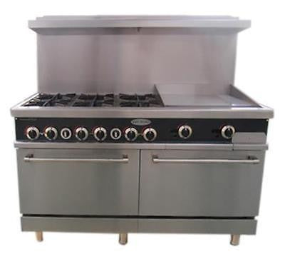 ServWare SGR-6-24 60" gas range w/ double ovens 6 B 24" griddle  BRAND NEW