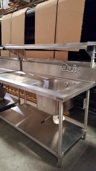 Used-Stainless Steel 5' Wash/Prep Station w/ Sink & Shelves-BUYREL