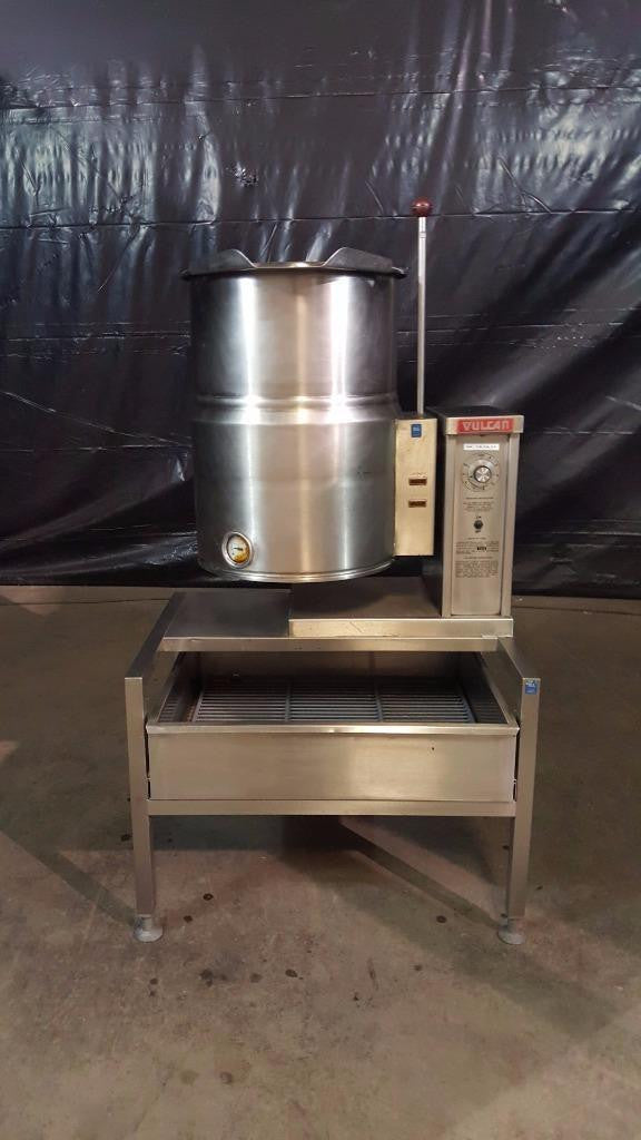 Used-Vulcan-Hart VEC-12 Tilt 12 Gallon Steam Kettle on Stand w/ Pull Out Drawer-BUYREL