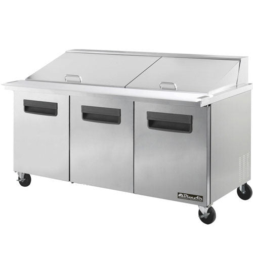 BAMT72-3 Doors All Stainless Prep. Table with 30 Pans / Mega top, 72"-buyREL