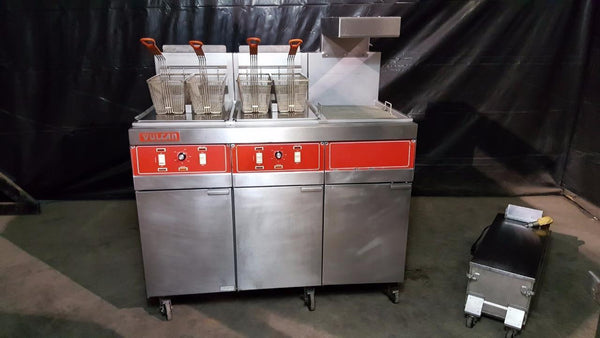 Used-Vulcan 3GRD45 Two Bank Gas Fryer w/ Dump Station & Filtration-buyREL